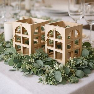 Rustic Wooden Lantern Farmhouse Minimalist Candle Holder Natural Decor Set Of 2